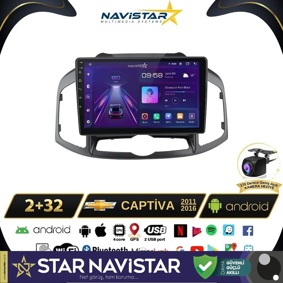 Chevrolet Captiva 2011-2016 Model 2GB + 64GB Android 13 Kablosuz Carplay Navigasyon Multimedya Sistemi