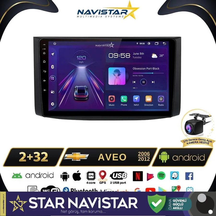 Chevrolet Aveo  2006-2012 Model 2GB + 64GB Android 13 Kablosuz Carplay Navigasyon Multimedya Sistemi