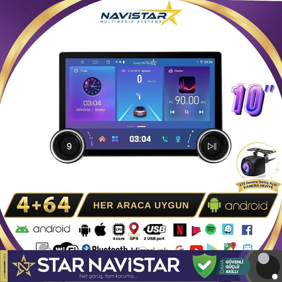 Chevrolet Captiva DUAL KNOB 10" 2011-2016 Model 4GB + 64GB Android 13 Kablosuz Carplay Navigasyon Multimedya Sistemi