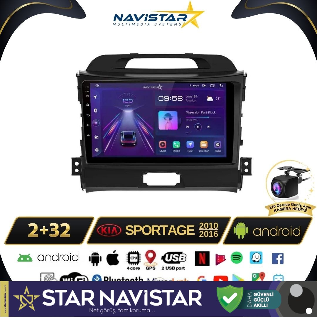 Kia Sportage 2+64GB Kablosuz Carplay 2010-2016 Android 13 Navigasyon Multimedya Sistemi