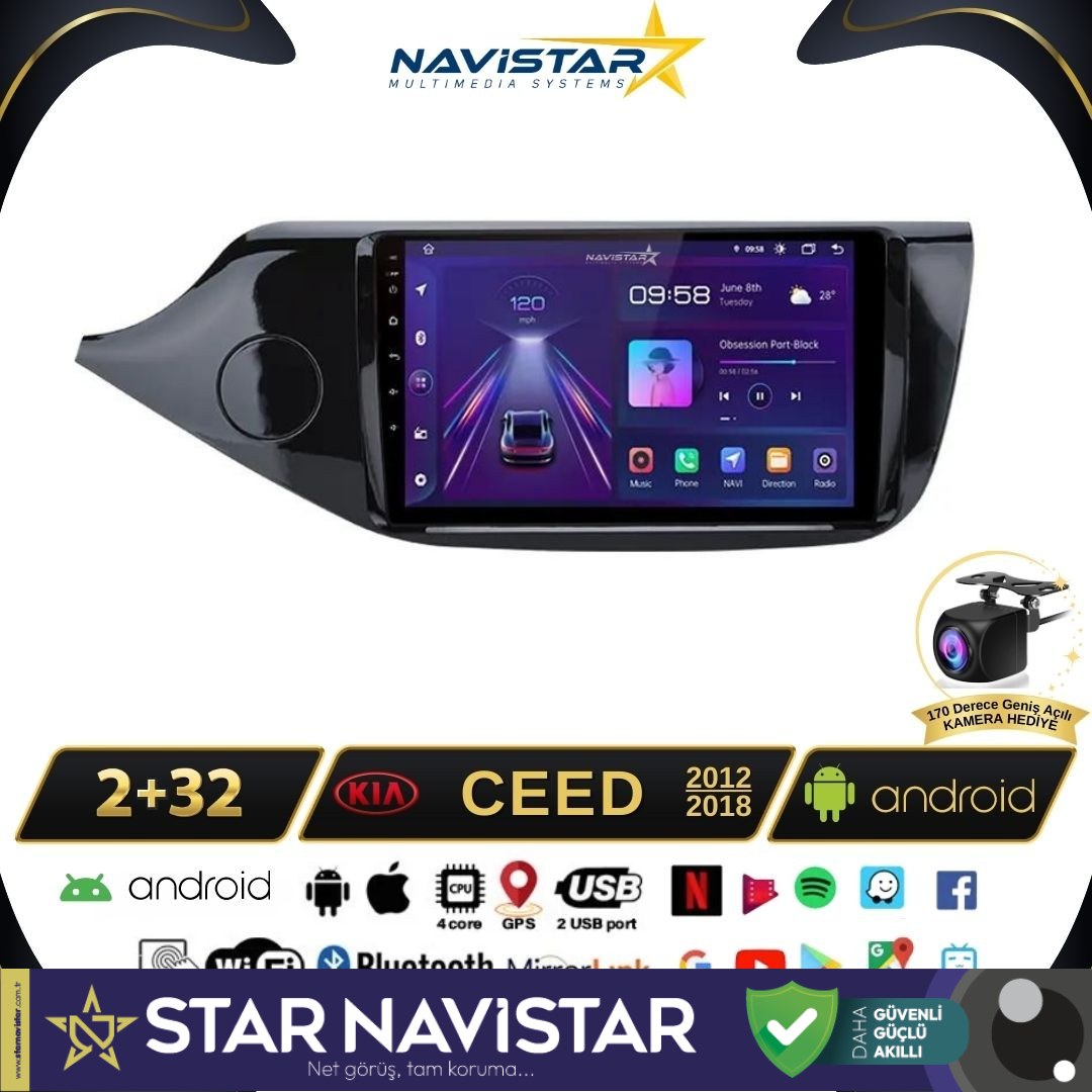 Kia Ceed 2012-2018 Model 2+64GB Android 13 Kablosuz Carplay Navigasyon Multimedya Sistemi