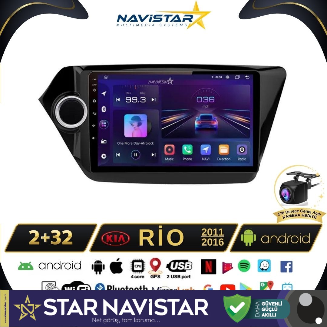 Kia Rio 2011-2016 Model 2+64GB Android 13 Kablosuz Carplay Navigasyon Multimedya Sistemi