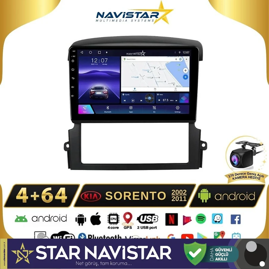 Kia Sorento  2002-2011 Model 4GB + 64GB Android 13 Kablosuz Carplay Navigasyon Multimedya Sistemi
