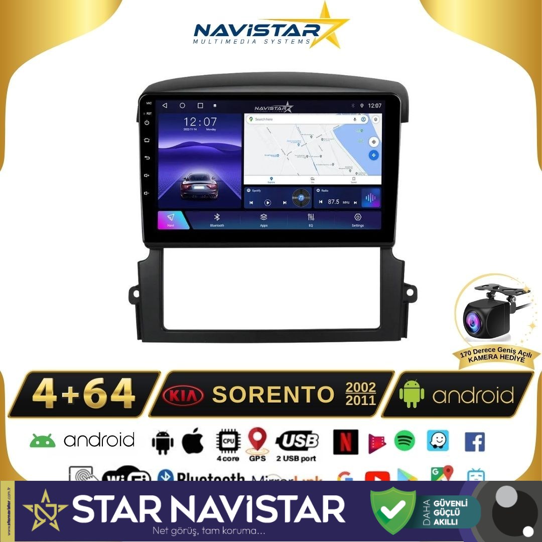 Kia Sorento  2002-2011 Model 4GB + 64GB Android 13 Kablosuz Carplay Navigasyon Multimedya Sistemi