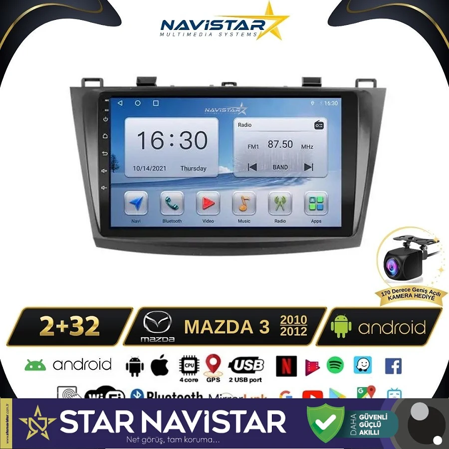 Mazda3 2010-2012 Model 2GB + 64GB Android 13 Kablosuz Carplay Navigasyon Multimedya Sistemi