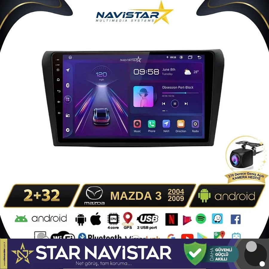Mazda3 2004-2009 Model 2GB + 64GB Android 13 Kablosuz Carplay Navigasyon Multimedya Sistemi