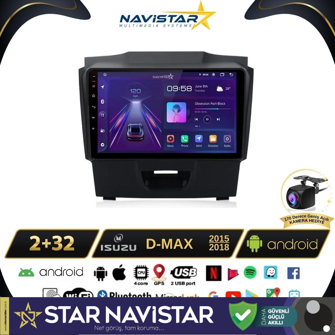 Isuzu DMax 2015-2018 Model 2GB + 64GB Android 13 Kablosuz Carplay Navigasyon Multimedya Sistemi