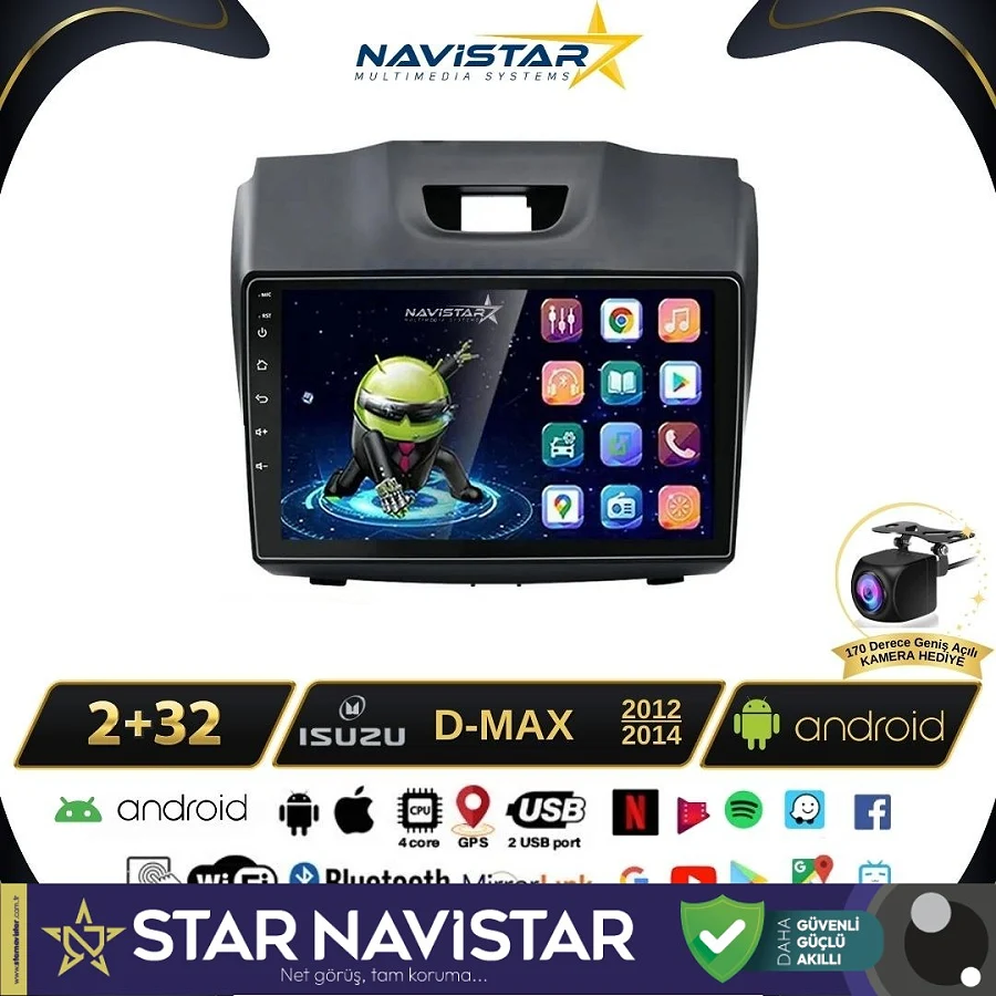 Isuzu DMax 2012-2014 Model 2GB + 64GB Android 13 Kablosuz Carplay Navigasyon Multimedya Sistemi