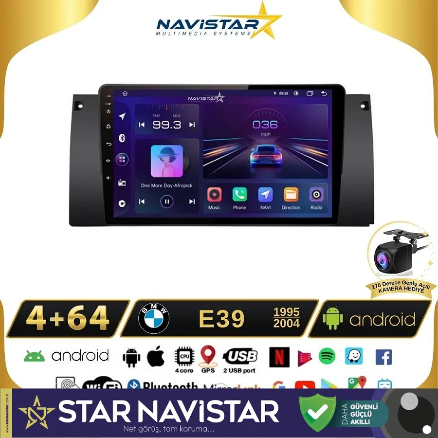 Bmw E39 1995-2004 Model 4GB + 64GB Android 13 Kablosuz Carplay Navigasyon Multimedya Sistemi