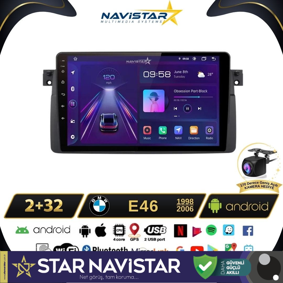 Bmw E46 1998-2006 Model 2GB + 64GB Android 13 Kablosuz Carplay Navigasyon Multimedya Sistemi