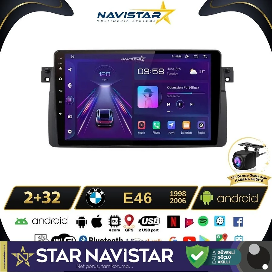 Bmw E46 1998-2006 Model 2GB + 64GB Android 13 Kablosuz Carplay Navigasyon Multimedya Sistemi