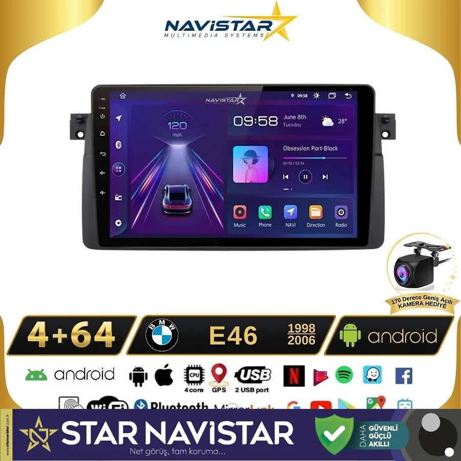 Bmw E46 1998-2006 Model 4GB + 64GB Android 13 Kablosuz Carplay Navigasyon Multimedya Sistemi