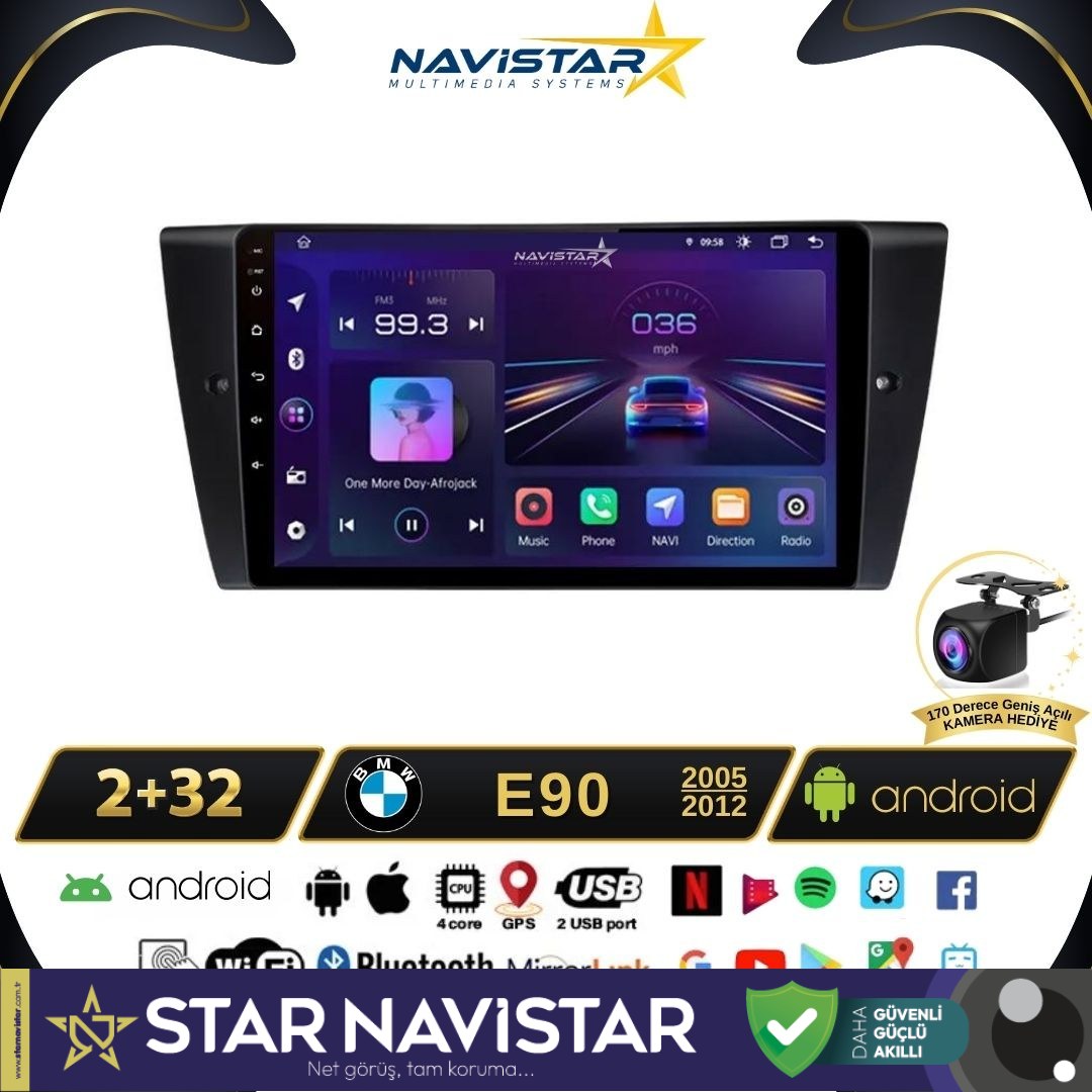Bmw E90 2005-2012 Model 2GB + 64GB Android 13 Kablosuz Carplay Navigasyon Multimedya Sistemi