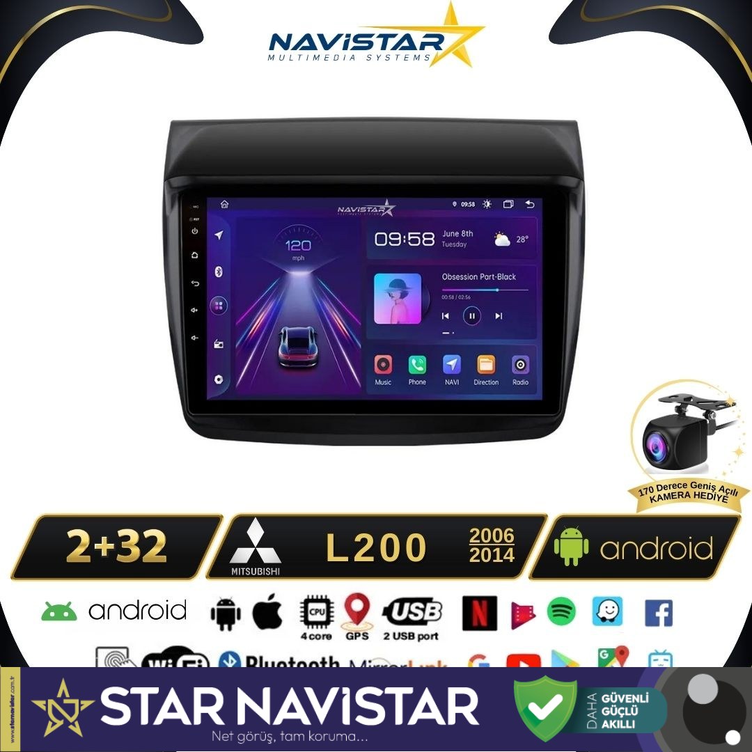 Mitsubishi L200  2006-2014 Model 2GB + 64GB Android 13 Kablosuz Carplay Navigasyon Multimedya Sistemi
