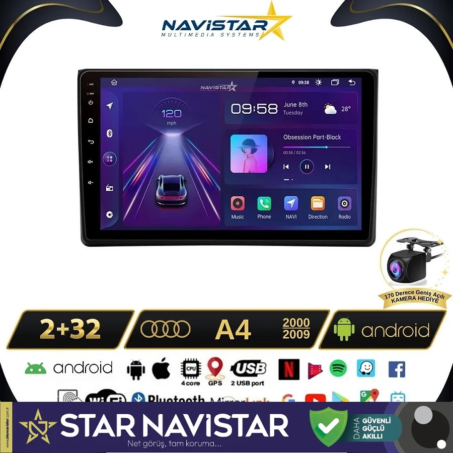 Audi A4  2000-2009 Model 2GB + 64GB Android 13 Kablosuz Carplay Navigasyon Multimedya Sistemi