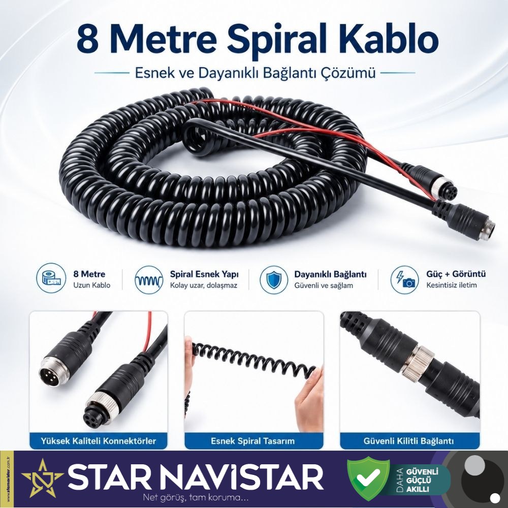 8 Metre 4 pin aviation trigger tetik destekli Spiral uzatma Kablosu
