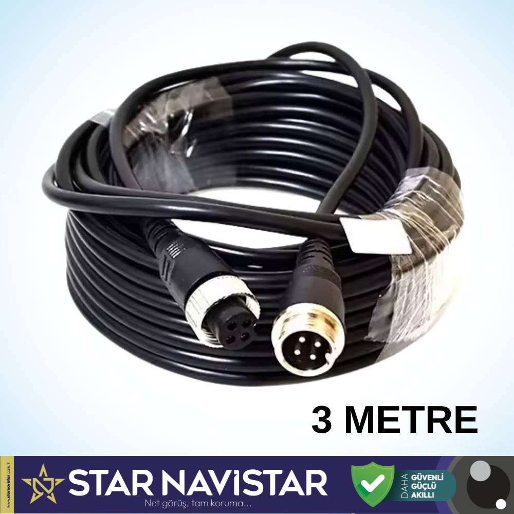4 Pin Aviation Hazır Araç Kamera Kablosu 3 Metre