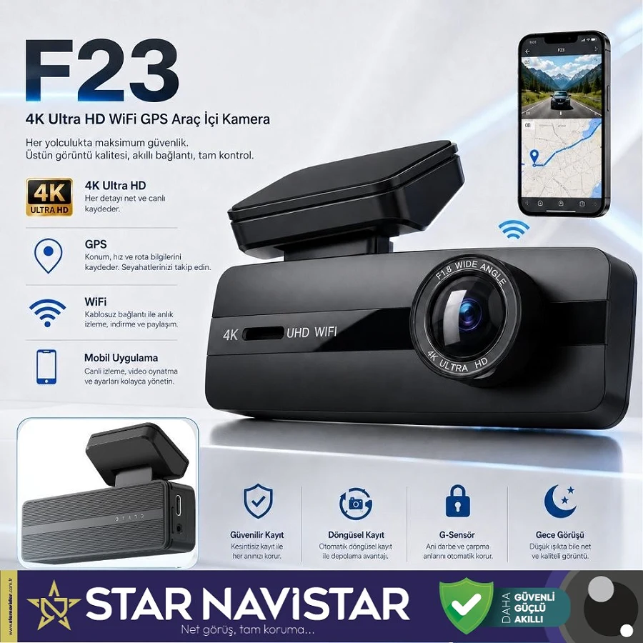 4K WIFI GPS 24 Saat Park Modu Özellikli Ekransız Dashcam Kamera